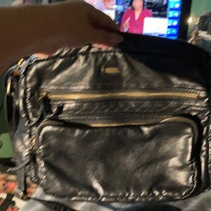 Black Faux Black Leather Shoulder Bag